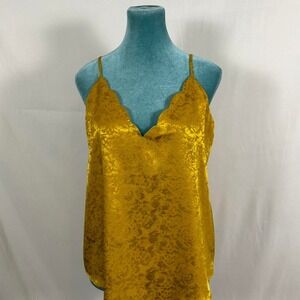 Socialite Scalloped V-Neck camisole in mustard yellow/gold jacquard floral